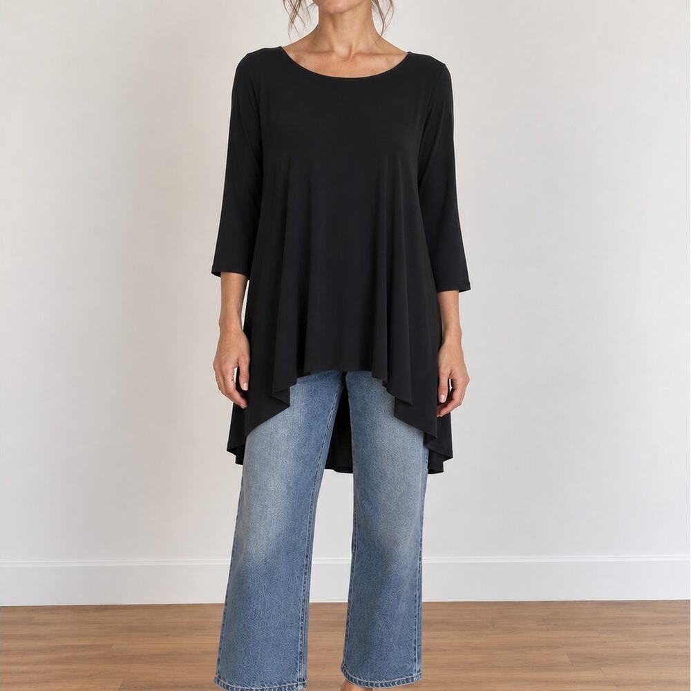 NWT Sympli Black Asymmetrical Tunic Top Women’s 6 Made Canada 3/4 Sleeve